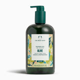 Bottle of The Body Shop Olive Shower Gel 750 ML with clean packaging on a neutral background.