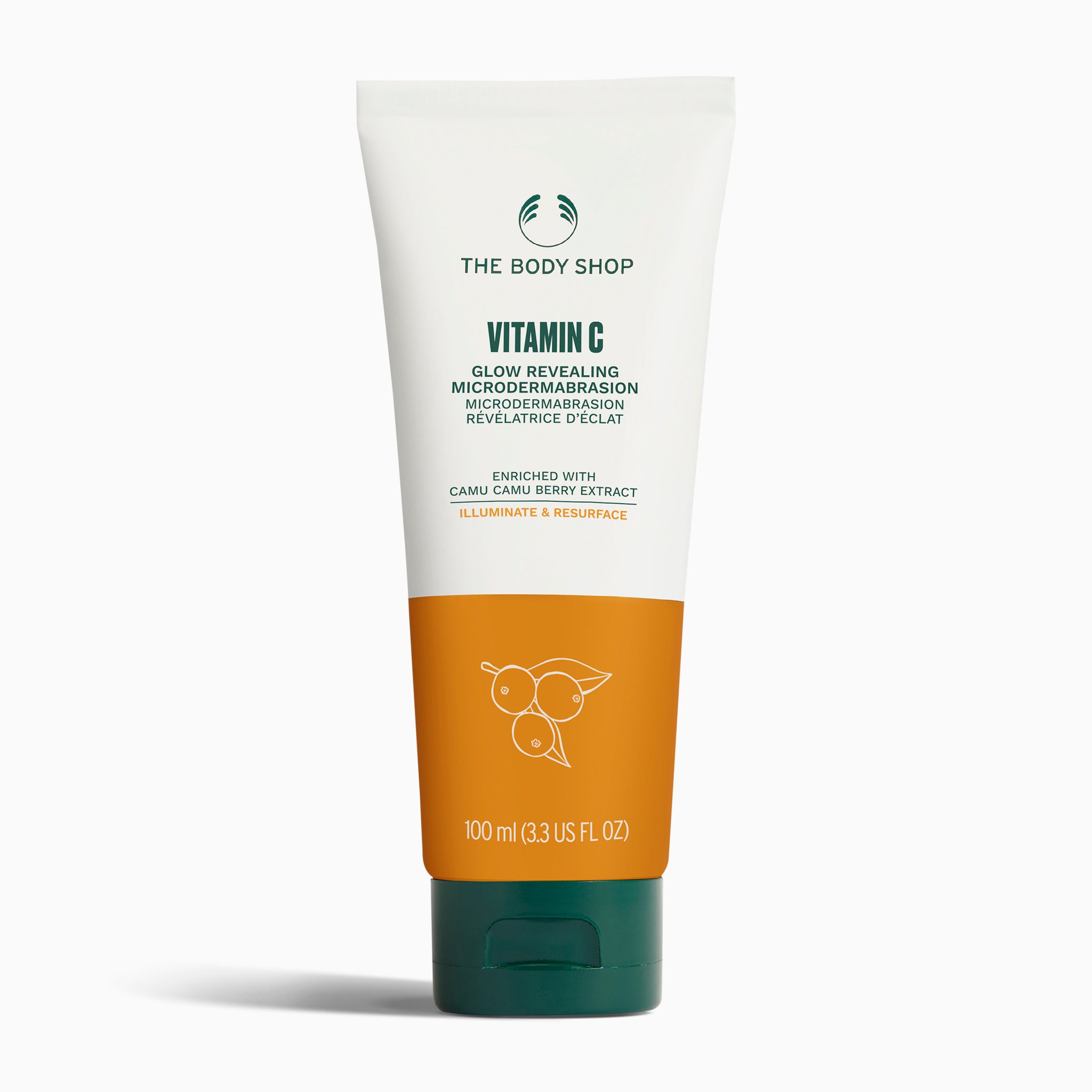 The Body Shop Vitamin C Glow Revealing Microdermabrasion 100 ML presented on a clean white background, showcasing its brighte