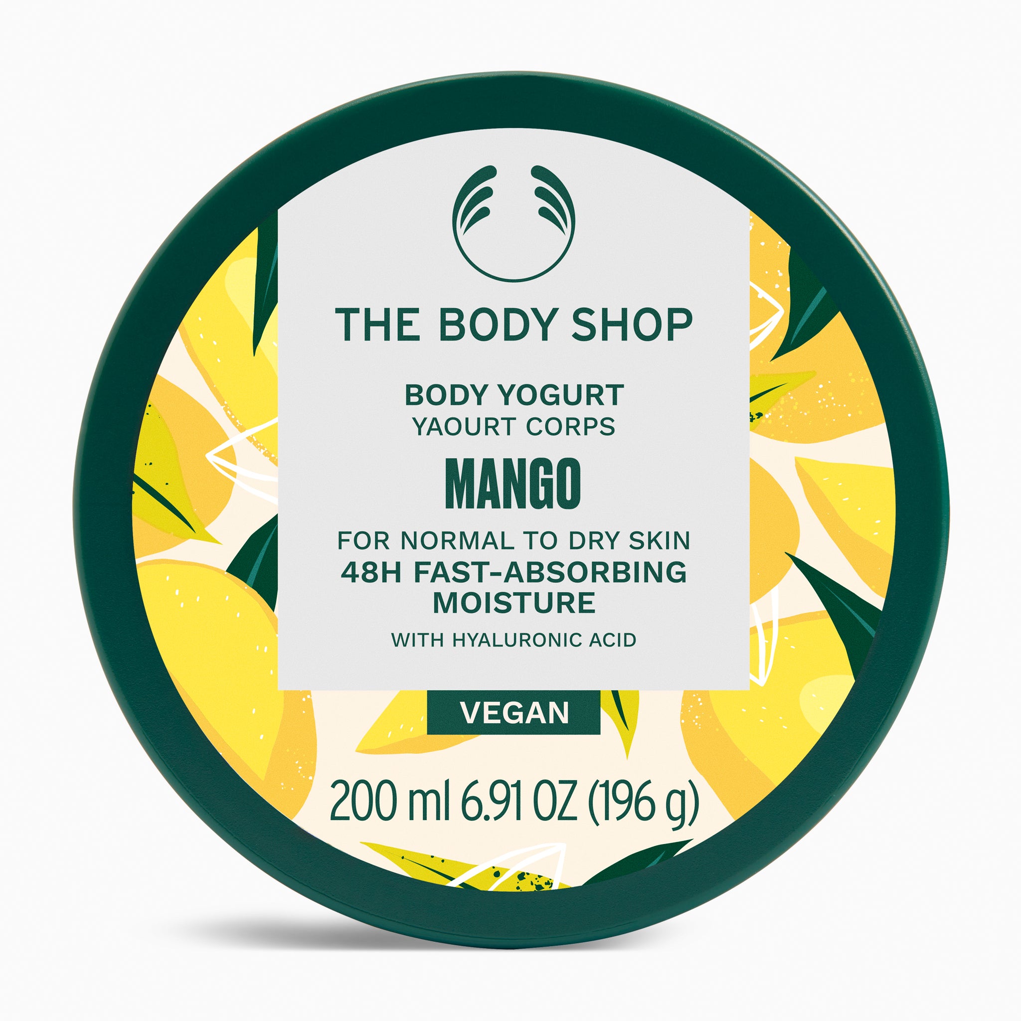 The Body Shop Mango Body Yogurt 200ML with vibrant tropical design on clean background.