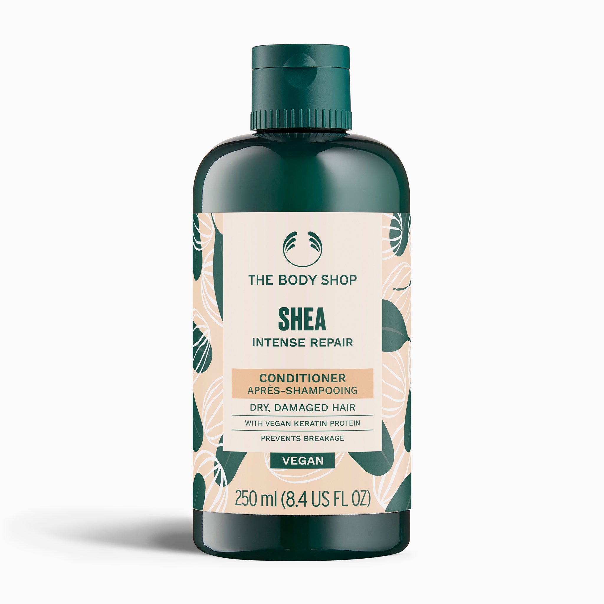 Bottle of The Body Shop Shea Intense Repair Conditioner 250 ML against clean white background