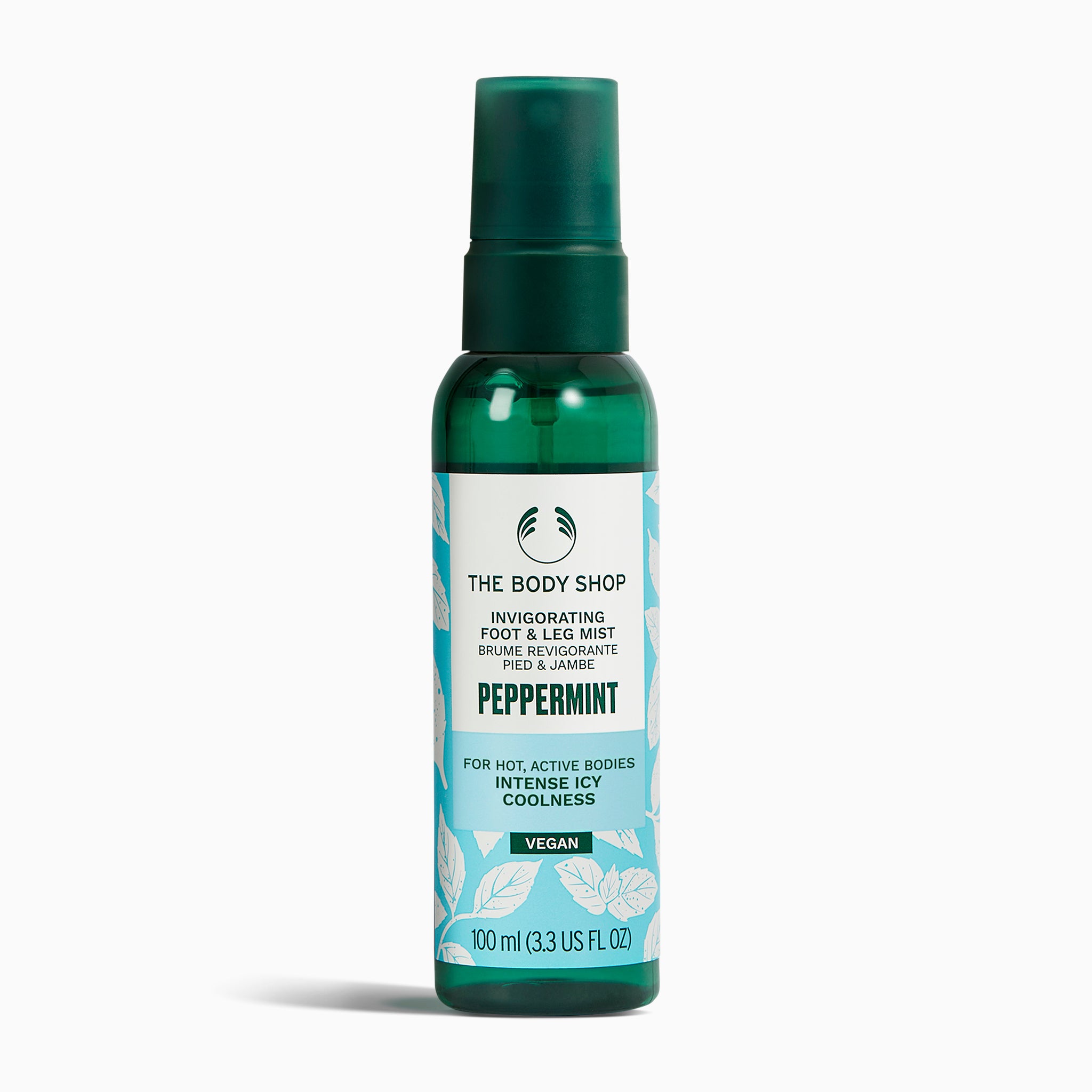 The Body Shop Invigorating Foot & Leg Mist 100 ML with peppermint for hot, active bodies against a clean backdrop
