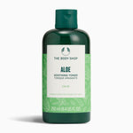 The Body Shop Aloe Soothing Toner 250ml against clean backdrop, highlighting its calming properties for sensitive skin.