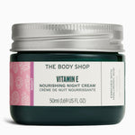 Jar of The Body Shop Vitamin E Nourishing Night Cream 50ml on a clean background, showcasing clear labeling.