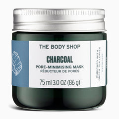 Close-up of The Body Shop Charcoal Pore-Minimising Mask 75 ML against simple white background
