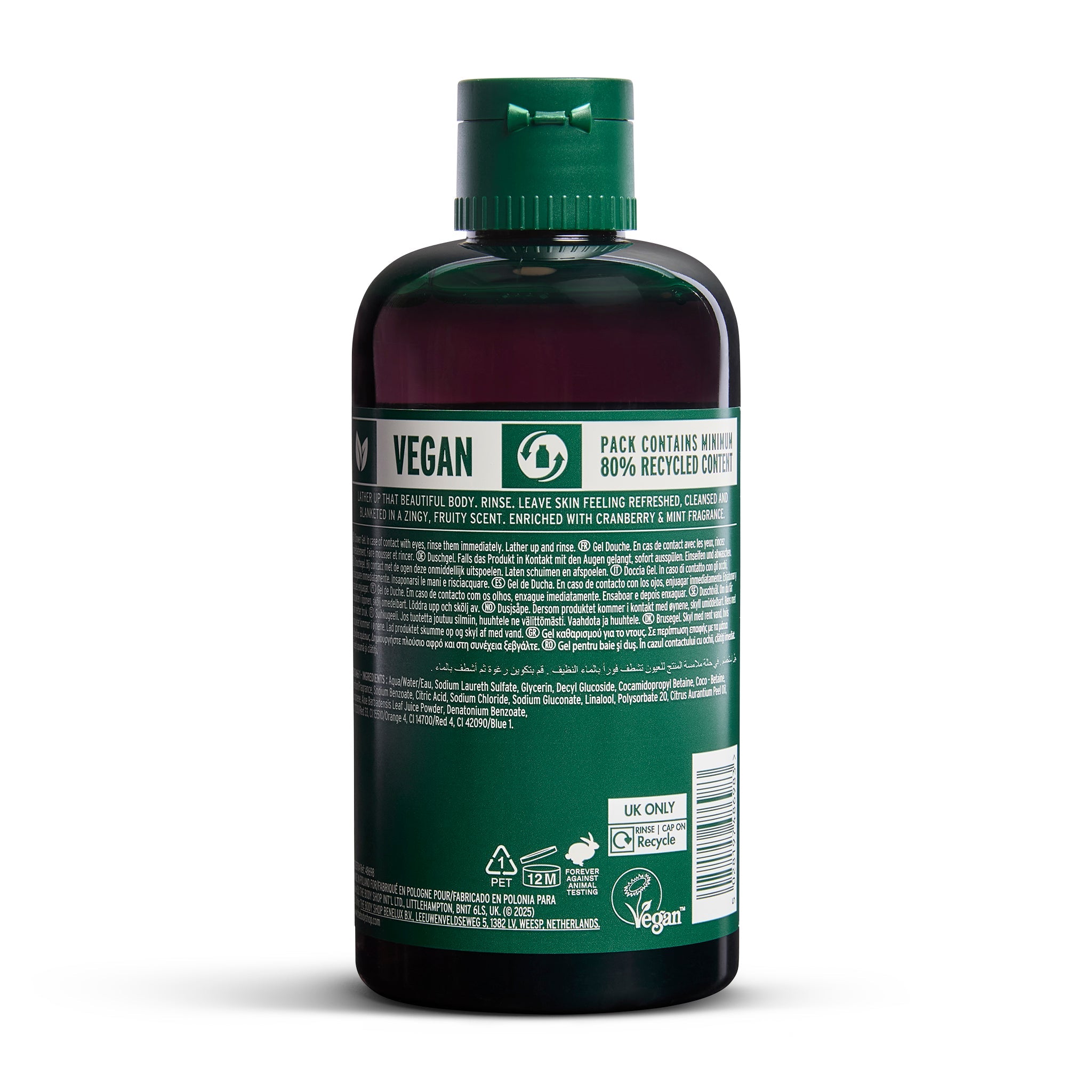 Frosted Cranberry & Mint Leaves Shower Gel 250ml back view – The Body Shop