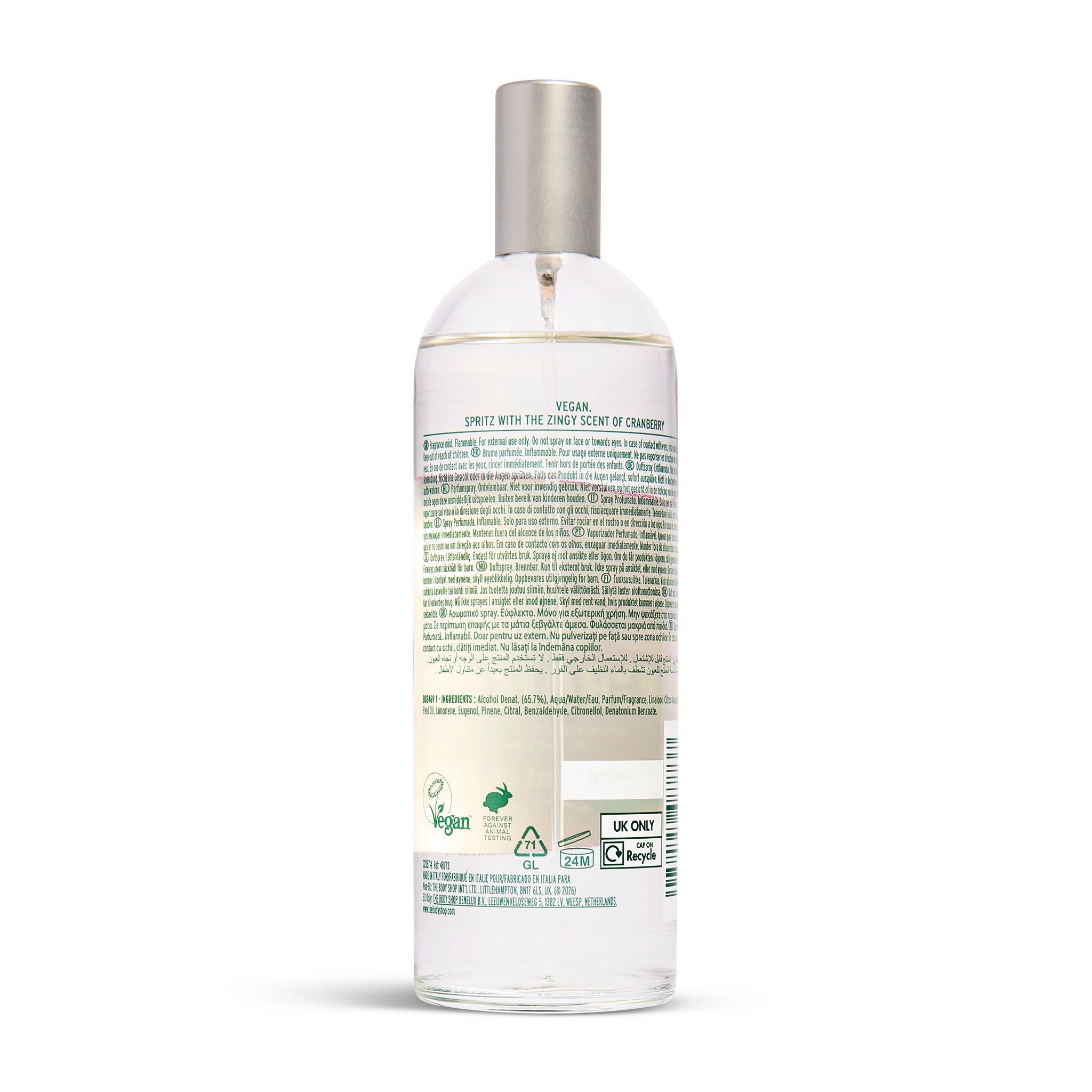 Frosted Cranberry & Mint Leaves Fragrance Mist back view – The Body Shop