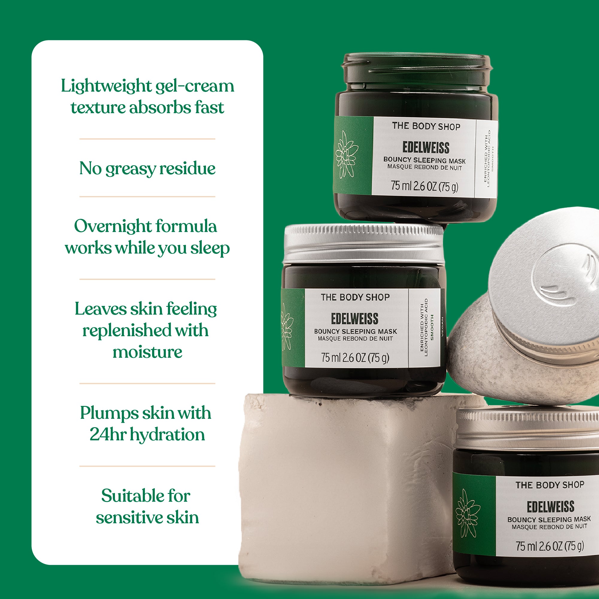 Bouncy Sleeping Mask Edelweiss Additional Benefits and Reasons to Believe