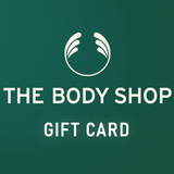 The Body Shop gift card with logo and text on a green background